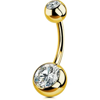 OUFER 14G Bauchnabelpiercing Titan Gold 12 mm Stablänge Piercing Bauchnabel Lang CZ Kugeln Titanium Belly Button Piercing Navel Bars 1.6mm Nabelring Frau Mann Geschenk Schmuck