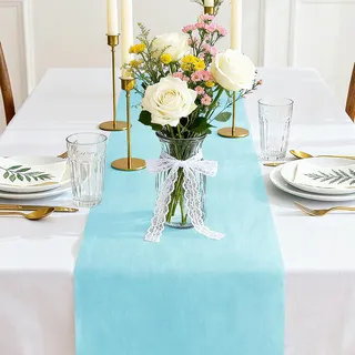 Siumir Hellblau Tischläufer, 30 cm x 25 m Tischband - Maritime Tischdeko für Strandparty, Taufe & Hochzeit​​