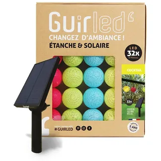 GuirLED - Außengirlande mit Lichtkugeln LED-Guinguette - Wasserdicht IP55 - Hocheffizientes Solarpanel - Automatisches EIN/AUS - 32 Kugeln 6 m- Cocktail