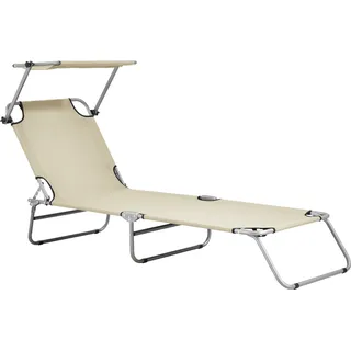 Sonnenliege ‘Argozelo’ mit Sonnendach verstellbar Stahlgestell 186 x 55 x 24 cm Beige - Beige