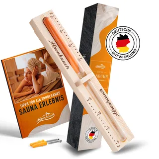 ALPENHAUCH Sauna Sanduhr 15 Minuten aus 100% Naturholz - Edle Saunauhr mit feinem Sand - Robuste Sauna Uhr mit Sicherheitsglas - 360° Drehbare Sauna Uhr Holz - Inkl. Saunabuch E-Book + Montagezubehör