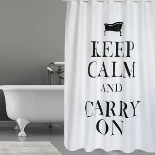 MSV Duschvorhang Keep Calm Polyester 180 cm x 200 cm Weiß-Schwarz
