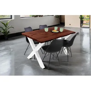 Esstisch Baumkante Holz-Optik Nussbaum 120 x 80 X-Gestell weiß JOSY - Braun