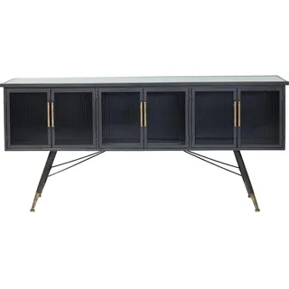 Kare Design Sideboard La Gomera 6 Türen, breite Kommode aus Stahl und Glasfronten, modernes TV-Board mit messingfarbenen Akzenten, weitere Artikel der Serie La Gomera erhältlich (H/B/T) 85x180x38cm