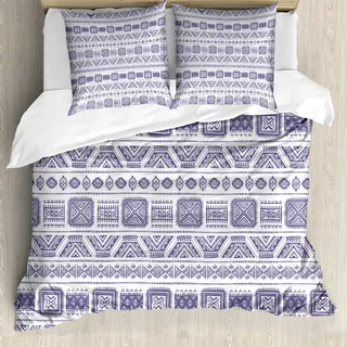 ABAKUHAUS Stammes Bettbezug, Mexiko Aztec Boho, Milbensicher Allergiker geeignet mit Kissenbezügen, 200 cm x 200 cm - 80 x 80 cm, Mauve Weiß - Weiß