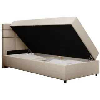 panda möbel Boxspringbett 100x200 mit Bettkasten, Beige, Matratze und Topper, Einzelbett, REVE, Panda Möbel - Beige