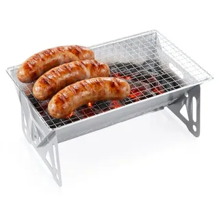 Vilde | Campinggrill Faltbar - 28x18x12 cm - Mini Holzkohlegrill für Rucksack - Silber