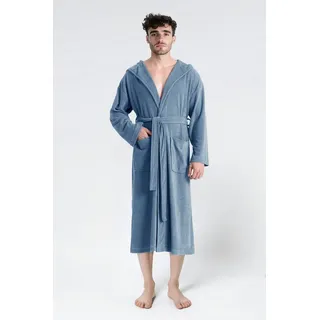 MY HOME Herrenbademantel Jule, ideal für Sauna & Spa, Hotelbademantel, Morgenmantel, Langform, Wirkfrottee, Kapuze, Gürtel, einfarbiger Leichtfrottier-Bademantel, hoher Baumwollanteil, S-4XL blau XL | 125 cm