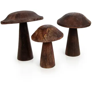 Holz-Pilze, 3 Stück: Herbstdeko Figuren, Tischdeko Pilz, Kleine Dekofiguren Herbst, Dekoration Tisch & Fensterbank, Fliegenpilz Fensterdeko, Deko Modern, Dekopilze Innen, Herbstfiguren Klein, 13-18 cm