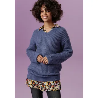 Aniston CASUAL Longpullover, mit fixierten Umschlag an den langen Ärmeln Aniston CASUAL blau-meliert