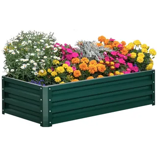 Outsunny Hochbeet Stahl, Pflanzbeet Frühbeet mit Offenem Boden Gartenbeet Blumenkasten Pflanzkasten Gemüsebeet 120x60x30,5 cm für Garten Balkon Terrasse, Pflanzkübel für Blumen, Pflanzen,Obst, Gemüse