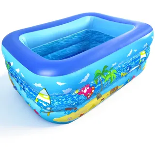 Planschbecken Rechteckig 130 x 100 x 50 cm Aufblasbares Planschbecken für Kinder Plantschbecken Verdickter 3 Ringe Mini Pool Kinderplanschbecken Sommer Aufblaspool für Balkon Garten Rasen