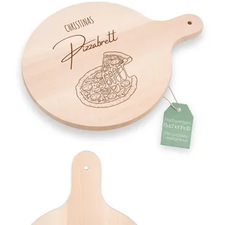 ABENTEUERNAH Pizzabrett personalisiert, großes Pizza Holzbrett mit Gravur | Runder Teller und Schneidebrett aus Holz für Flammkuchen, 30 cm Pizzateller Servierbrett, Zubehör Set Geschenke