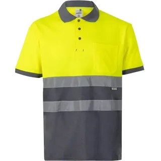 VELILLA 305513 Poloshirt mit hoher Sichtbarkeit aus Baumwolle, zweifarbig und kurzärmelig, Grau und Neongelb, Größe 4XL, Grau und Neongelb, 4XL-5XL