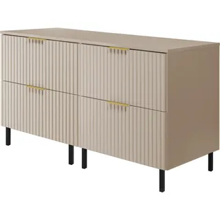 Waschbeckenunterschrank, Mattweiß, 120 (2 x 60) x 77 x 46 cm, goldener Griff, schwarze Beine + Arbeitsplatte - Weiß, Gold, Schwarz