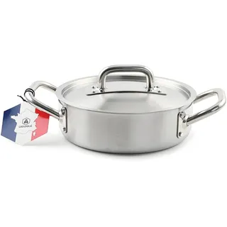 LAGUIOLE, Triplex Dutch Oven 24 x 8,5 cm Triplex 304/Aluminium/430 Edelstahl, 3 l Fassungsvermögen, kompatibel mit allen Wärmequellen einschließlich Induktion, professionelle Griffe, silberfarben