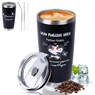 Belillpipi Valentinstagsgeschenk für Sie Ehefrau Jahrestag- und Hochzeitstag-Geschenke, Thermobecher für Mann und Frau, Pinguin-Geschenk für Geburtstag 20 oz