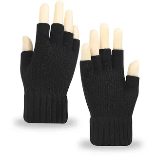 Long Keeper Winter Handschuhe Herren Damen - Gestrickte Handschuhe Fingerlos Wolle Gefüttert Warme Winterhandschuhe Fahrrad Thermo Elastisch, One Size