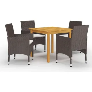 Gartenmöbel-Set 5-tlg. Braun Akazien-Massivholz/PE-Rattan/Stahl 4 Personen Tisch 85x85x74cm Stühle 52x57x84cm - Braun