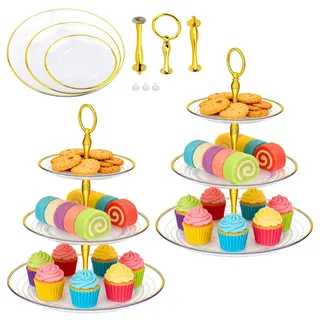 YUENPUN 3 Stück Etagere 3 Etagen, 24,8 x 34cm Kuchenständer 3 Stöckig, Transparent Cupcake Ständer für Hochzeit, Party, Geburtstag