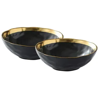 KKGUD Vintage Keramik Müslischalen für Suppe, Müsli, Reis, Salat, Nudeln, elegantes Design mit Goldrand, Schwarz, 2 Stück (19,8 cm)