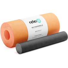 RELEXA 2in1 Faszienrolle Orange/Schwarz, 2-teiliges Selbstmassagegerät mit herausnehmbarem Kern, mittlere Härte 35 x 14 cm (L x Ø)