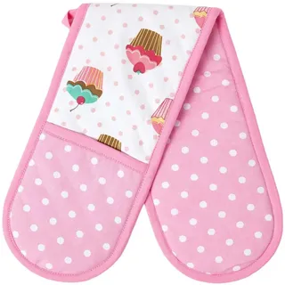 Homescapes Doppel-Ofenhandschuh Cupcakes 18/84 cm, Baumwolle wattiert , Rosa , Textil , Essen/Getränk , 18x84 cm , Oeko-Tex® Standard 100 , Heimtextilien, Geschirrtücher & Schürzen, Topflappen & Kochhandschuhe