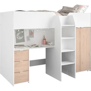 Parisot Hochbett Tom 90 x 200 cm Eiche nachbildung weiß