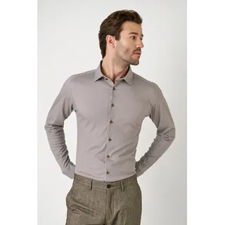 Langarmhemd DESOTO "Jerseyhemd Casual Kent", Herren, Gr. XL, N-Gr, braun (camel dots), Jersey, Obermaterial: 100% Baumwolle, gemustert, mehrfarbig, slim fit normal, Rundhals, Raglanärmel,Ärmel mit Ärmelschlitz 1-Knopf-Manschette mit Schlitz, Hemden Langarmhemd