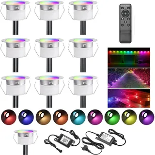 10er WIFI RGB Led Bodeneinbauleuchten Arbeitet mit Alexa,RGB LED Einbaustrahler DC12V Ø30mm 0.6W LED Boden WiFi Wireless Smart Phone
