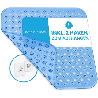 Bächlein PVC Duschmatte Hellblau – Antirutsch Duscheinlage 53x53 cm mit Haken zum Aufhängen, Hygienisch & Schimmelresistent, BPA- & Latexfrei, Maschinenwaschbar
