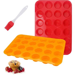 2 Stück Kleine Silikon Muffinform, Mini Muffinform Silikon für 24 Muffins, Non-stick Muffin Mould, Muffinform Blech BPA frei, Muffinförmchen Spülmaschinenfest für Mini Cupcakes (33 x 22 x 2,5 cm)
