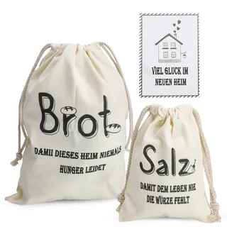 XRVRILE 2 Stück Brotbeutel mit Glückwunschkarte,Brot und Salz Geschenk Zum Einzug Brotbeutel Leinen, Hauswarming,Umzug Brottasche Brotkorb aus Stoff für Freund Familie Neue Nachbarn (Kein Essen)