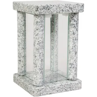 Grab-Lampe Granit Viscont Weiss handgefertigt Friedhof-Leuchte Grab-Schmuck Glas