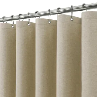 Duschvorhang Leinen mit Metall Duschvorhangringe Stoff Textil Badewannenvorhang Anti Schimmel Bad Vorhang Wasserdicht Badewanne Vorhang Schwerer Shower Curtain Badezimmer - 182 x 214cm (Taupe)