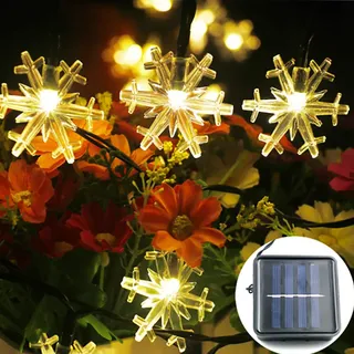 Oberleitung 30 Lichter LED Energie Solar Bogen Schnee Weihnachten Weiß Natürlich