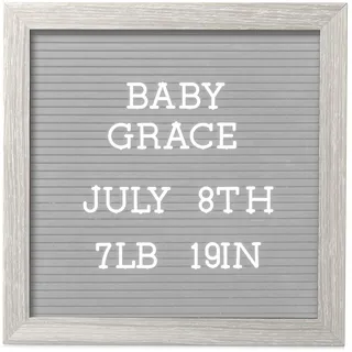 pearhead 25,4 x 25,4 cm Briefbrett, Kinderzimmer-Nachrichtenbrett, Meilenstein oder Baby-Ankündigungsschild, Krankenhaus-Geburtsschild, Baby-Mädchen oder Baby-Jungen, Geschenk, hellgrau