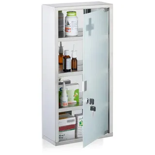 Relaxdays Medizinschrank , Silberfarben , Metall, Glas , 27x57x12 cm , Badezimmer, Badmöbel, Medizinschränke