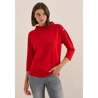 Cecil CECIL, Damen, Gr. M (40), fiery rot Web, 48% Baumwolle, 48% Modal, 4% Elasthan, unifarben, normal, normal, hoch geschlossener Ausschnitt, abgesteppt, Shirts Langarmshirt, im soften Baumwoll-Mix