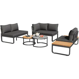 Okwish Gartenmöbel-Set 124,5/65,5/66 cm grau aus Eisen mit 2 Tischen und verstellbaren Füßen , Grau , Metall , Gartenmöbel, Gartengarnituren, Gartenmöbel-Sets