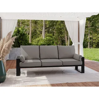 MKS MEBLE Outdoor Sofa, Wellenfeder, Terrasse, Metallbeinen, Wetterfest, 3-Personen - ELBA - grau - Grau