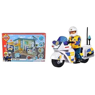 Simba 109251097 - Feuerwehrmann Sam Polizeistation & 109251092 - Feuerwehrmann Sam Polizei Motorrad, mit Malcolm Figur, mit Zubehör, Staffel 12, ab 3 Jahren