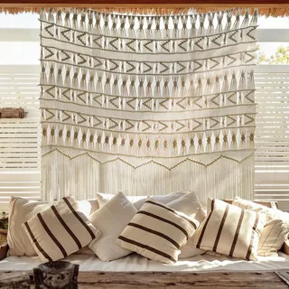 Flber Makramee-Vorhang, Makramee-Wandbehang, Boho-inspirierter Touch-Fenstervorhang, 132,1 cm B x 142,2 cm H