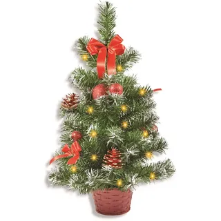 Riffelmacher 20259 - Baum mit Deko und LED-Licht, Größe 50 cm, Rot, mit 10er LED-Lichterkette, 2x AA (nicht enthalten), Weihnachts-Baum, Beleuchtung, Dekoration, Weihnachten, Advent