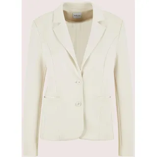 Jackenblazer MADELEINE "Blazer Jersey-Blazer in modischer Kurzform", Damen, Gr. 40, weiß (perlweiß), Obermaterial: 77% Polyester PES. 15% Viskose CV. 8% Elasthan EL., Modern, tailliert, Blazer Jackenblazer, Jersey Blazr, Koffertauglich