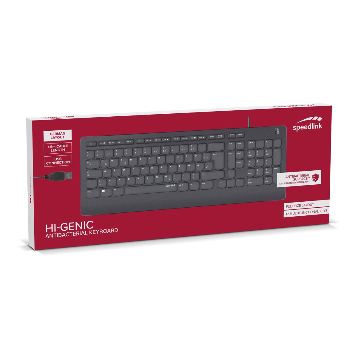 Bild von HI-GENIC Antibacterial Keyboard, schwarz, USB, DE (SL-640009-BK)