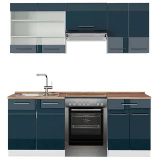 Vicco Küchenzeile Fame-Line 200 cm Dunkelblau Hochglanz/Weiß