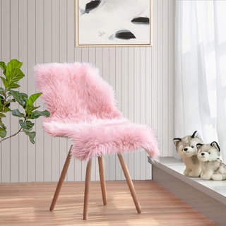 JXLOULAN Faux Lammfell Schaffell Teppich Rosa 50x80 cm, Longhair Flauschiger Teppiche Wohnzimmer Deko Weicher Fell Carpet für Stühle Sofa Schlafzimmer Kinderzimmer