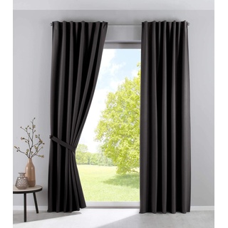 Gardinenbox 2er Set Verdunkelungsvorhänge »Palermo Dark« HxB 250x140 cm Schwarz Matt Blickdicht Lichtundurchlässig Verdeckte Schlaufen Kräuselband Raffhalter Fleecerücken, 100002652-2