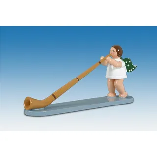 Holzfigur Engel mit Alphorn ohne Krone Höhe 6cm NEU Holzengel Instrument Seiffen